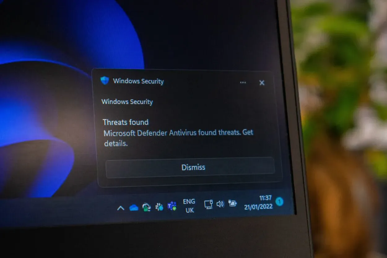 Windows Security Notification on a laptop with windows 11.
