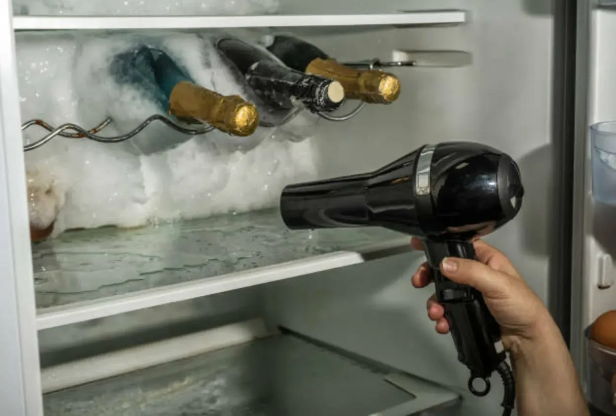 Using a hair dryer to melt the ice