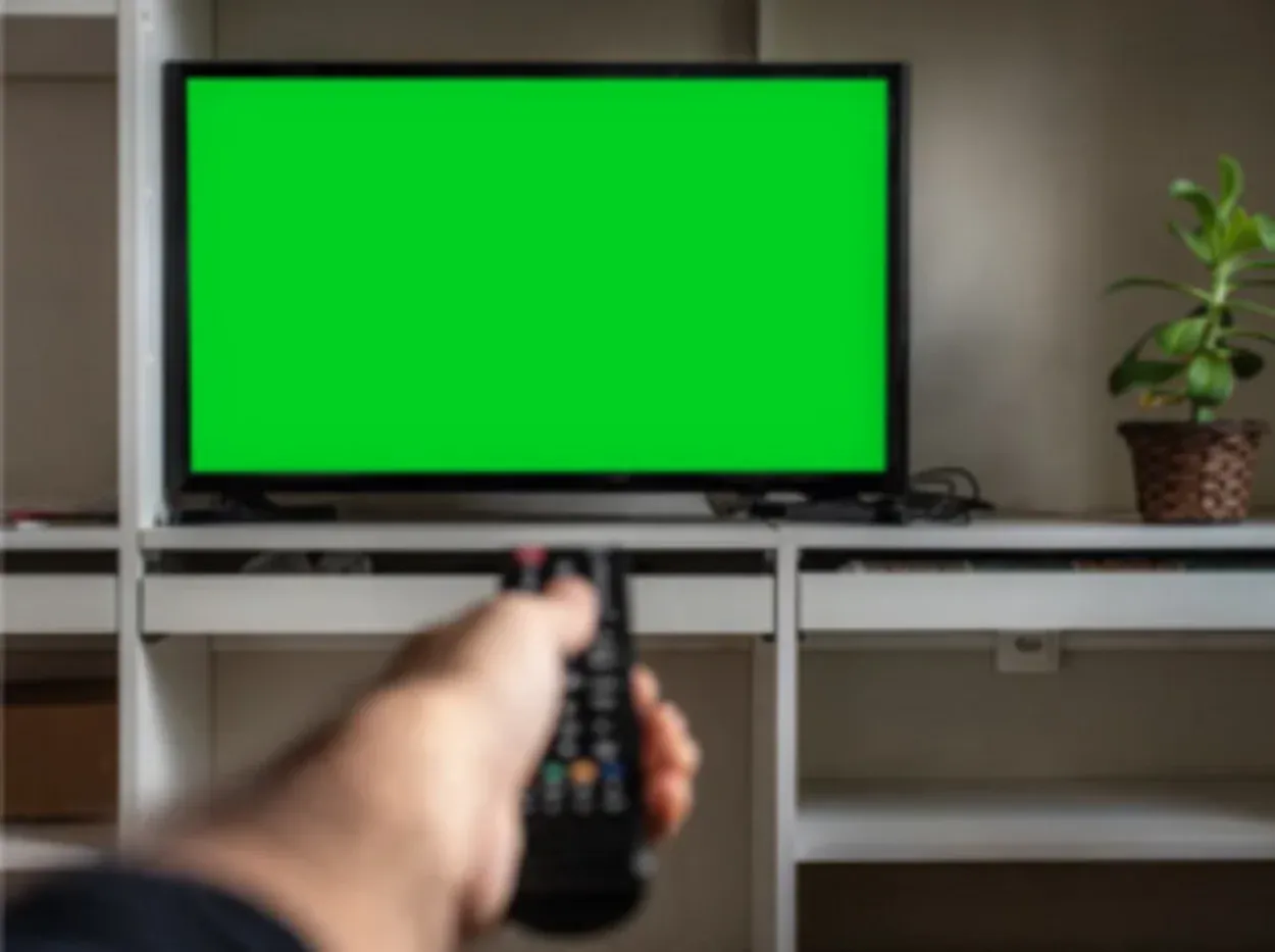 TV with its screen all turned green.